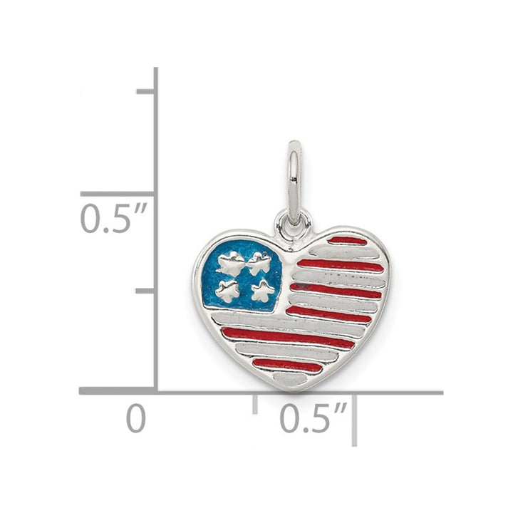 Enamel American Flag Heart Pendant Necklace in Sterling Silver Image 3