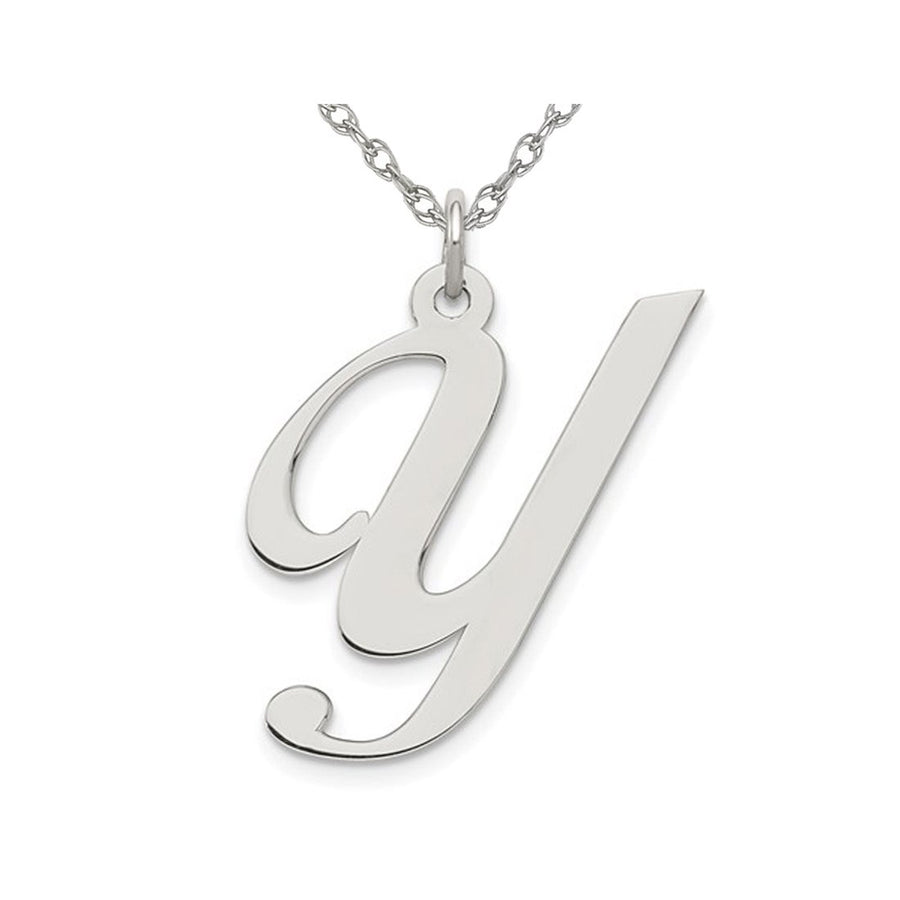 Sterling Silver Fancy Script Initial -Y- Pendant Necklace Charm with Chain Image 1