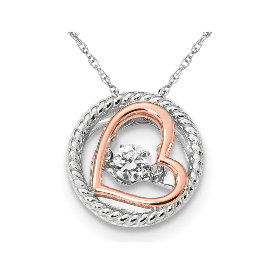 Synthetic Cubic Zirconia (CZ) Two Tone Open Heart Pendant Necklace in Sterling Silver Image 1