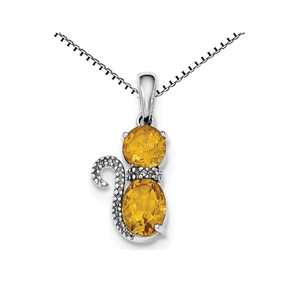 Sterling Silver Citrine Cat Pendant Necklace 1.50 Carat (ctw)  with Chain Image 1