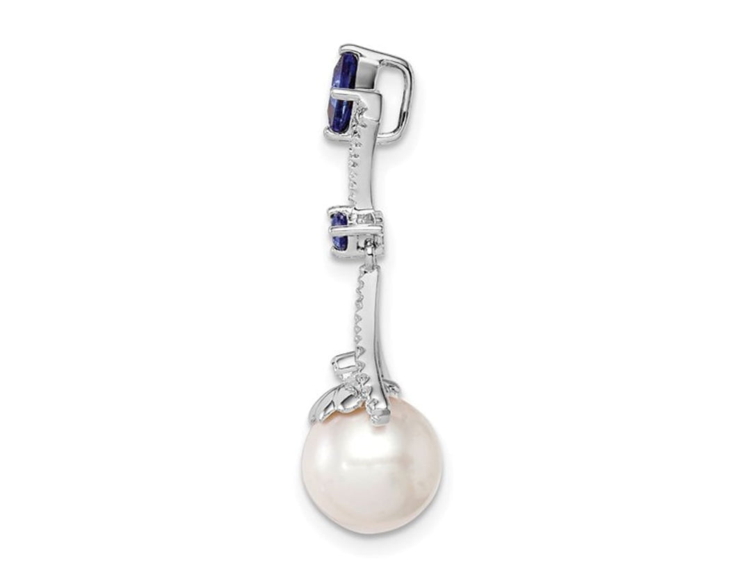 3/10 Carat (ctw) Lab Created Blue Sapphire and 8mm Freshwater Cultured Pearl Pendant Necklace in Sterling Silver with Image 3