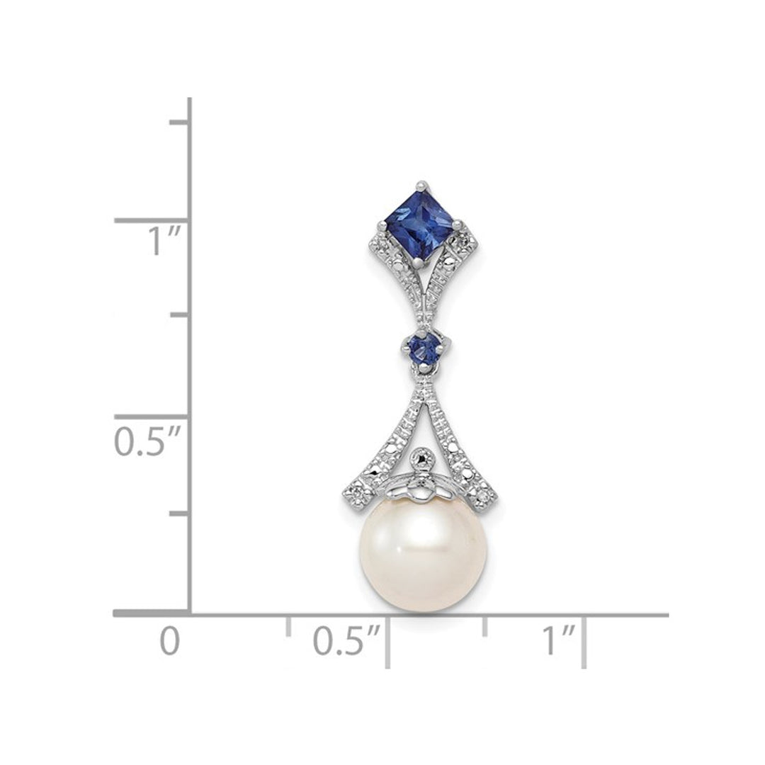 3/10 Carat (ctw) Lab Created Blue Sapphire and 8mm Freshwater Cultured Pearl Pendant Necklace in Sterling Silver with Image 4