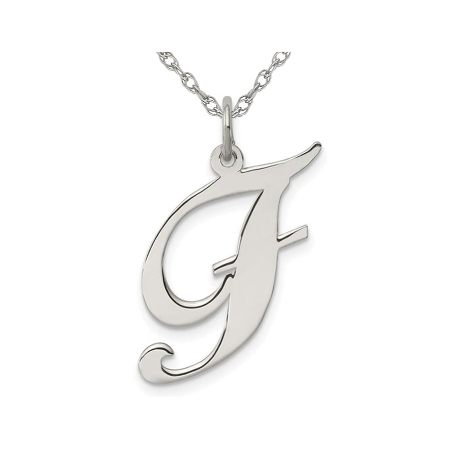 Sterling Silver Fancy Script Initial -F- Pendant Necklace Charm with Chain Image 1