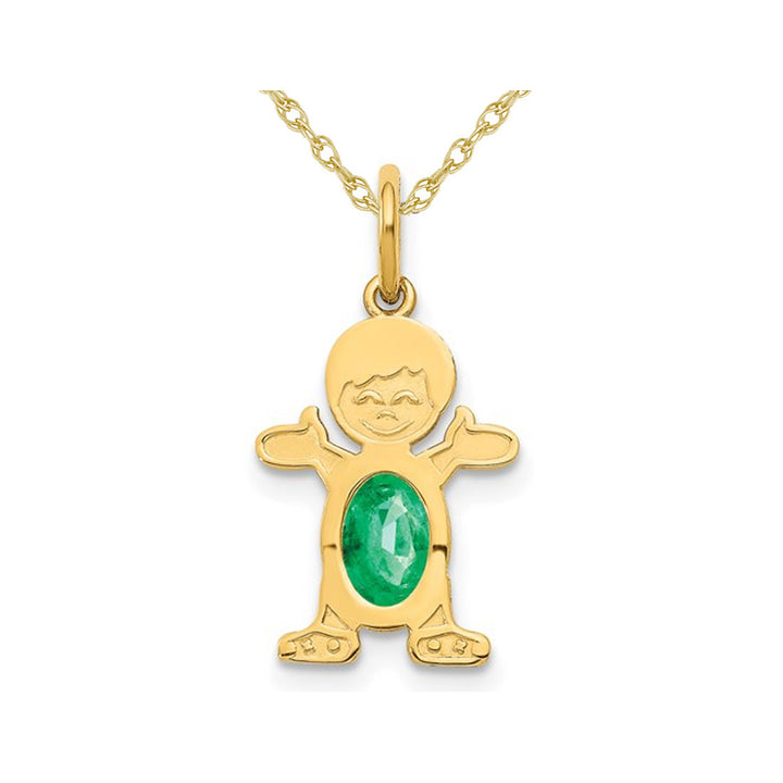 2/5 Carat (ctw) Emerald Boy Charm Pendant Necklace in 14K Yellow Gold with Chain Image 1