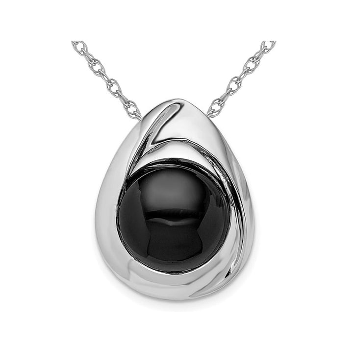 Sterling Silver Polished Black Onyx Teardrop Slide Pendant Necklace (18 Inches) Image 1