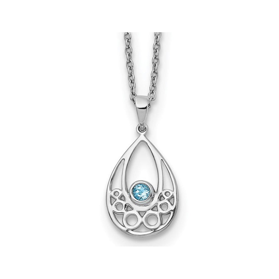 1/10 Carat (ctw) Blue Topaz Drop Pendant Necklace in Sterling Silver with Chain Image 1