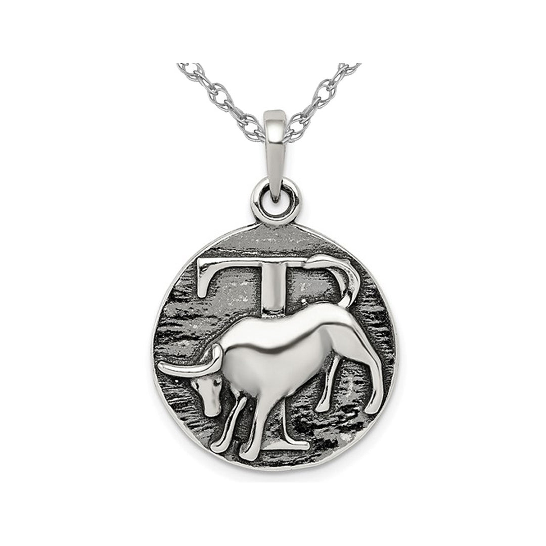 Sterling Silver Antiqued TAURUS Charm Astrology Zodiac Pendant Necklace with Chain Image 1