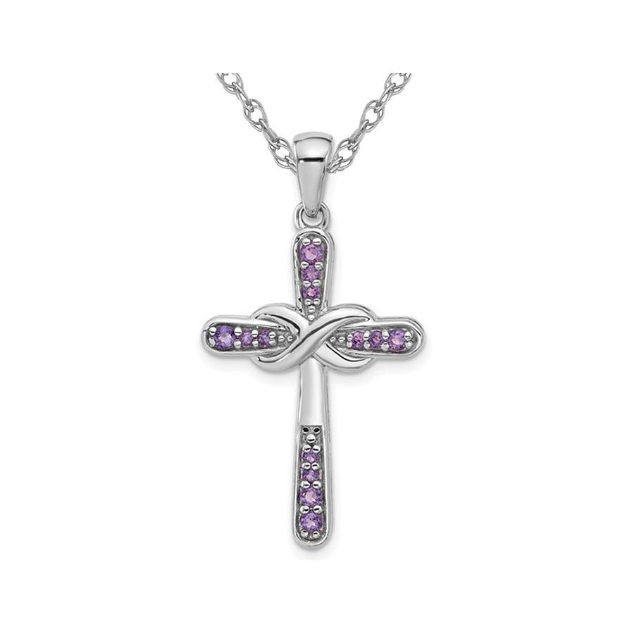 1/4 Carat (ctw) Amethyst Cross Pendant Necklace in Sterling Silver with Chain Image 1