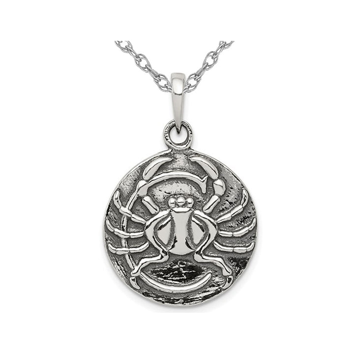 Sterling Silver Antiqued CANCER Charm Astrology Zodiac Pendant Necklace with Chain Image 1