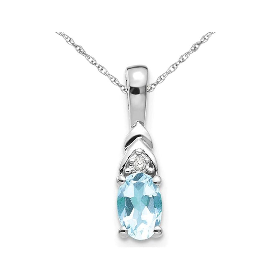 1/3 Carat (ctw) Light Natural Aquamarine Drop Pendant Necklace in 14K White Gold with Chain Image 1