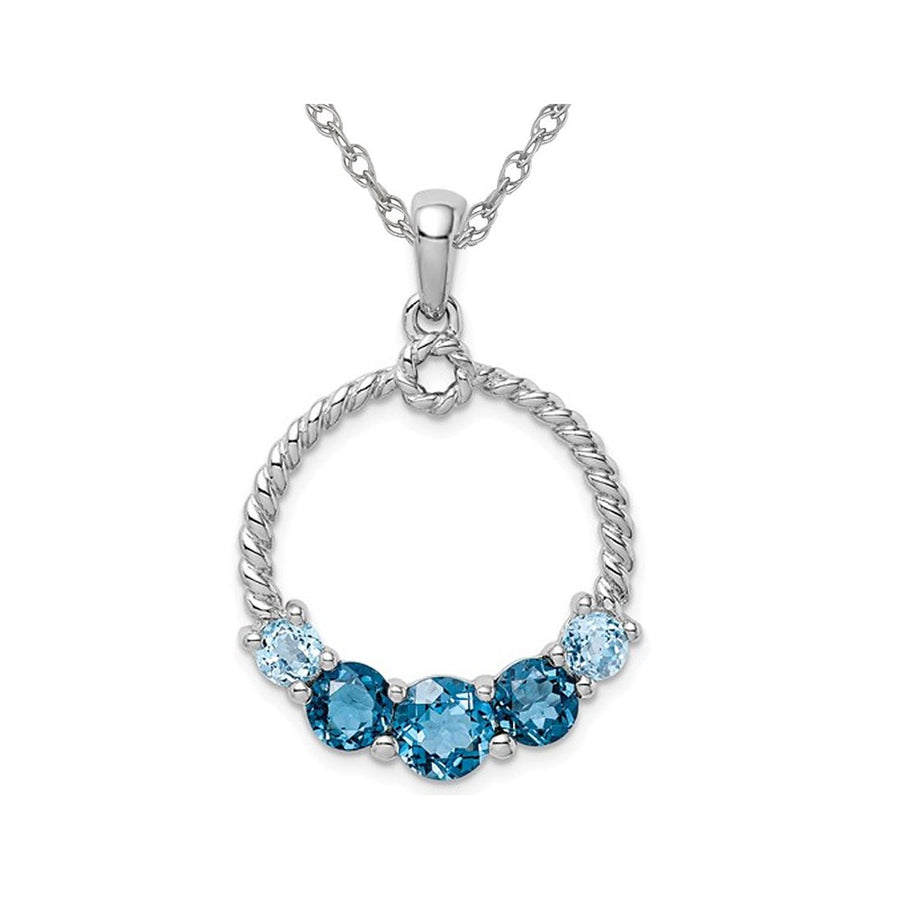 9/10 Carat (ctw) London Blue Topaz Circle Pendant Necklace in Sterling Silver with Chain Image 1