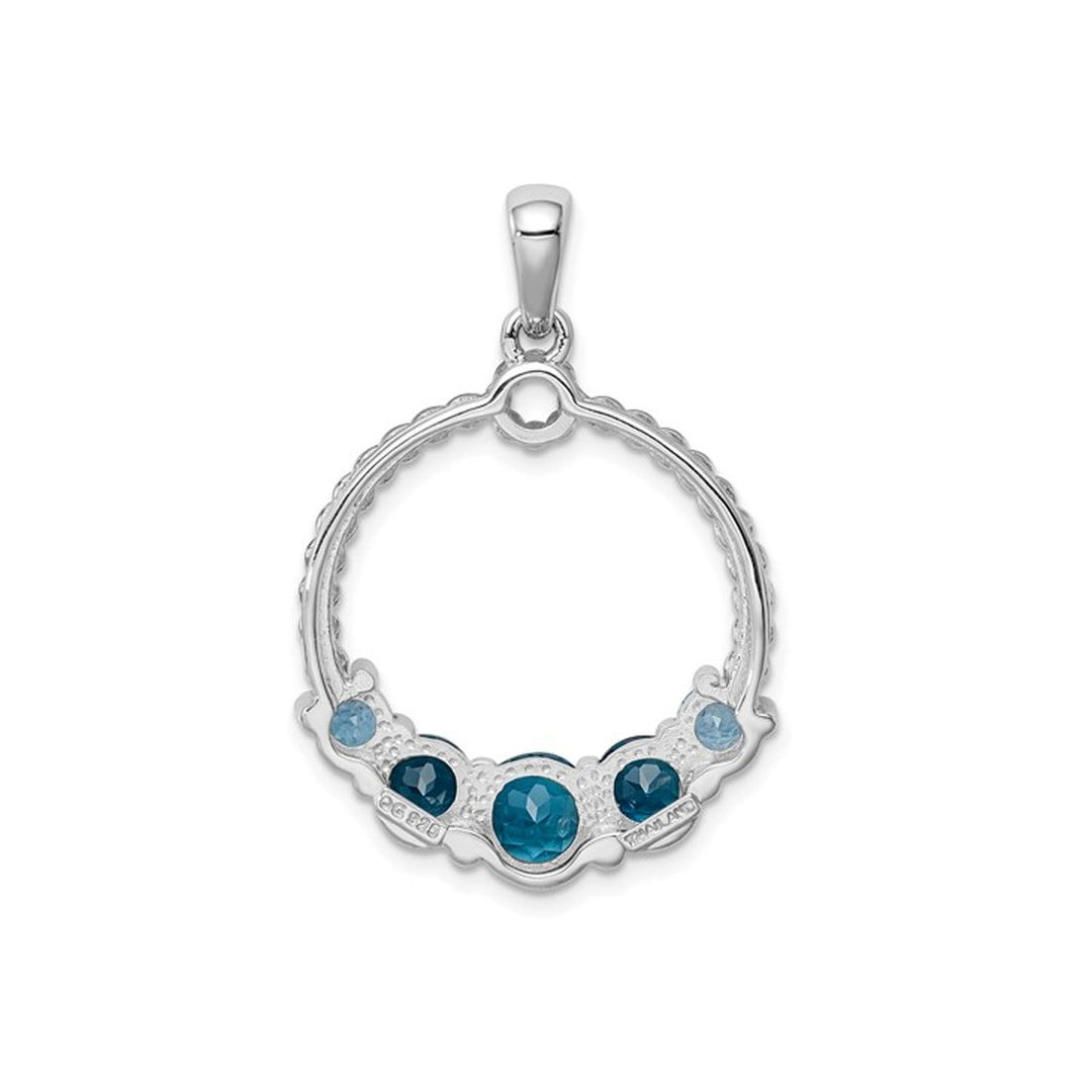 9/10 Carat (ctw) London Blue Topaz Circle Pendant Necklace in Sterling Silver with Chain Image 2