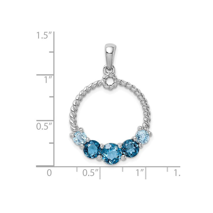 9/10 Carat (ctw) London Blue Topaz Circle Pendant Necklace in Sterling Silver with Chain Image 3