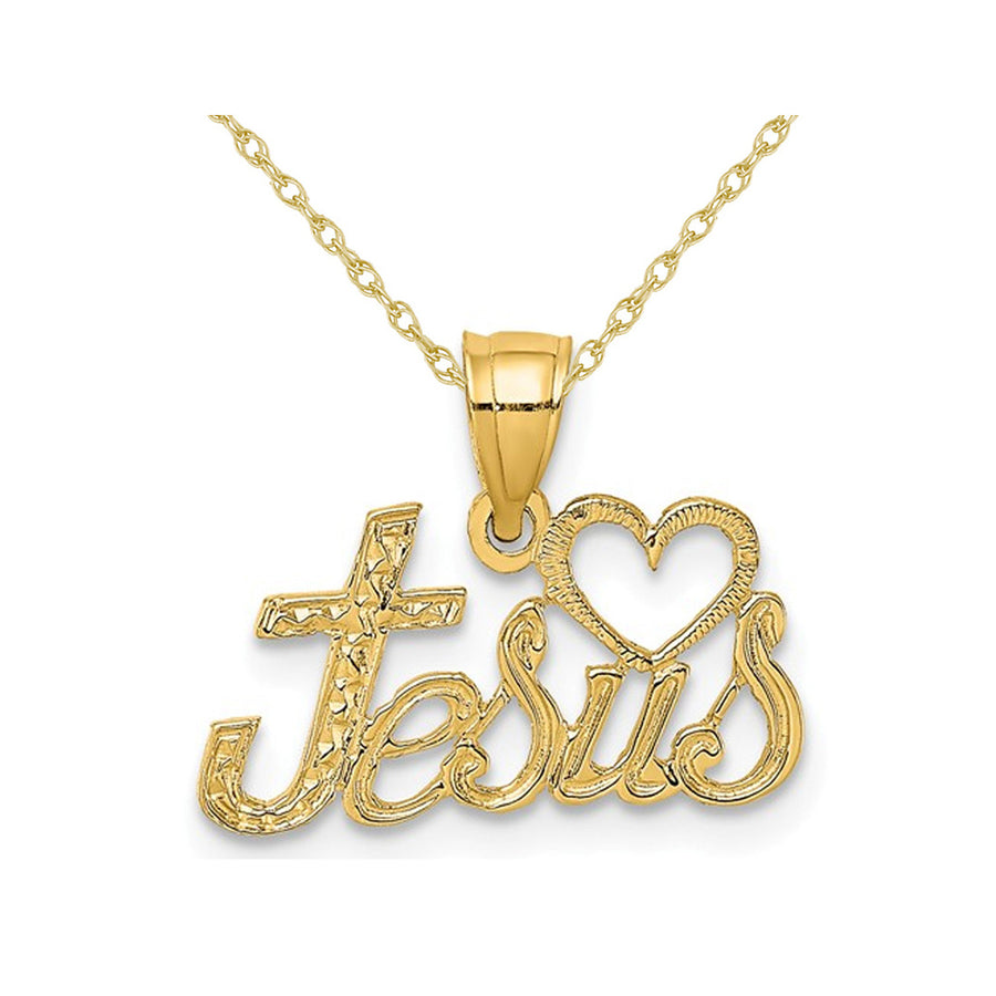 14K Yellow Gold Love Jesus Pendant Necklace Charm with Chain Image 1