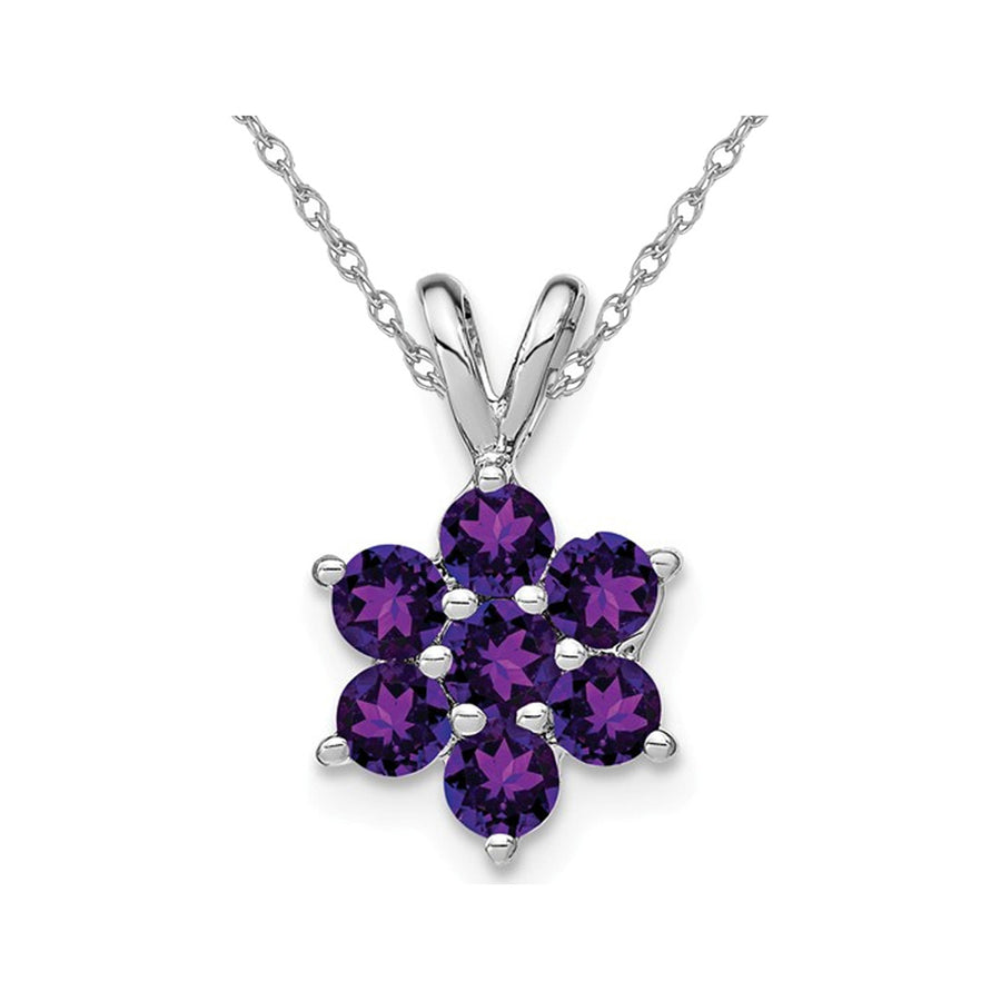 Amethyst Flower Pendant Necklace in 14K White Gold 7/10 Carat (ctw) Image 1
