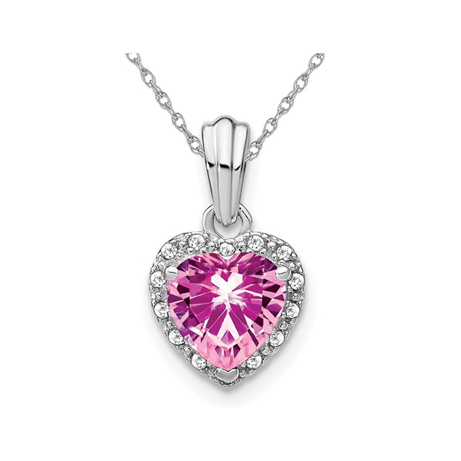 1.50 Carat (ctw) Lab-Created Pink Sapphire Heart Pendant Necklace in Sterling Silver with Chain Image 1