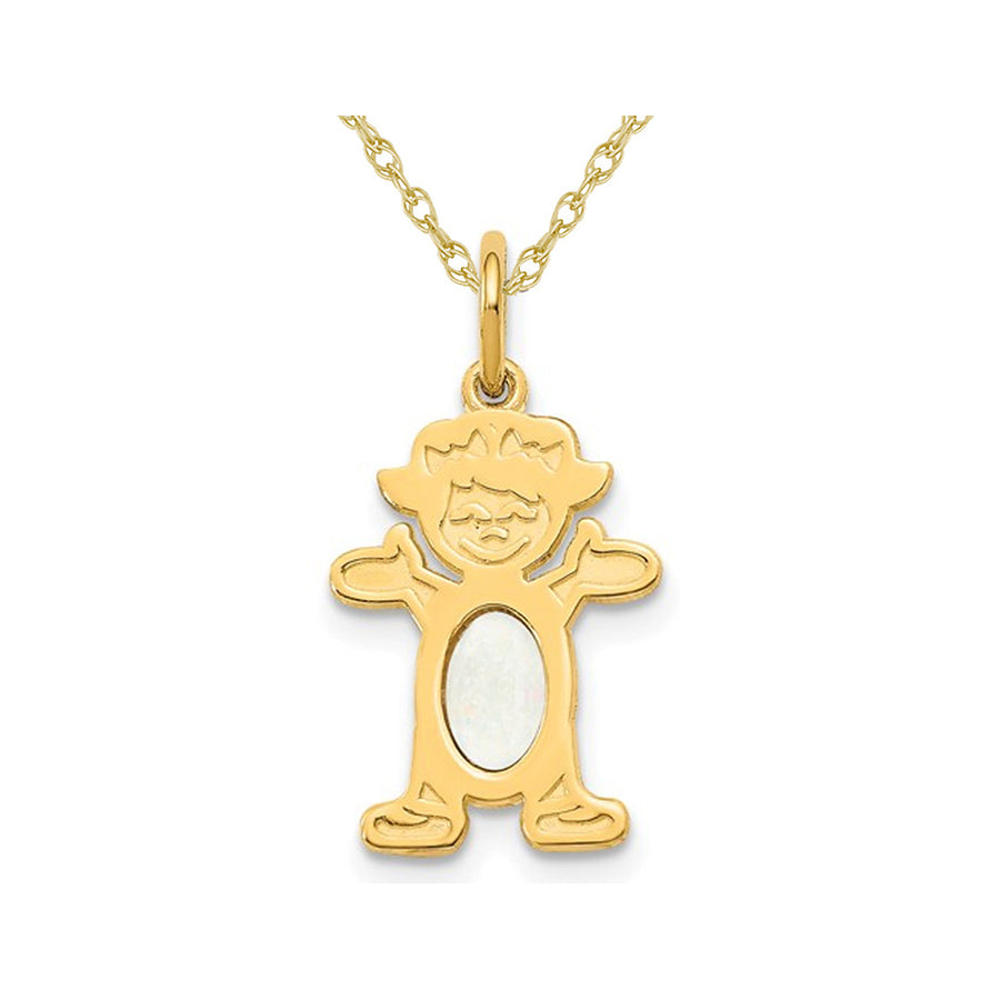 1/4 carat (ctw) Natural Opal Child Girl Charm Pendant Necklace in 14K Yellow Gold with Chain Image 1