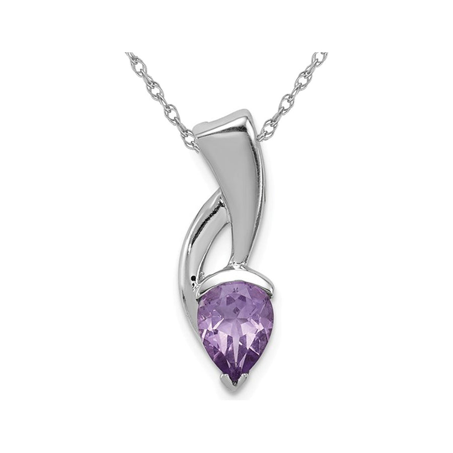1.00 Carat (ctw) Amethyst Drop Pendant Necklace in Sterling Silver with Chain Image 1