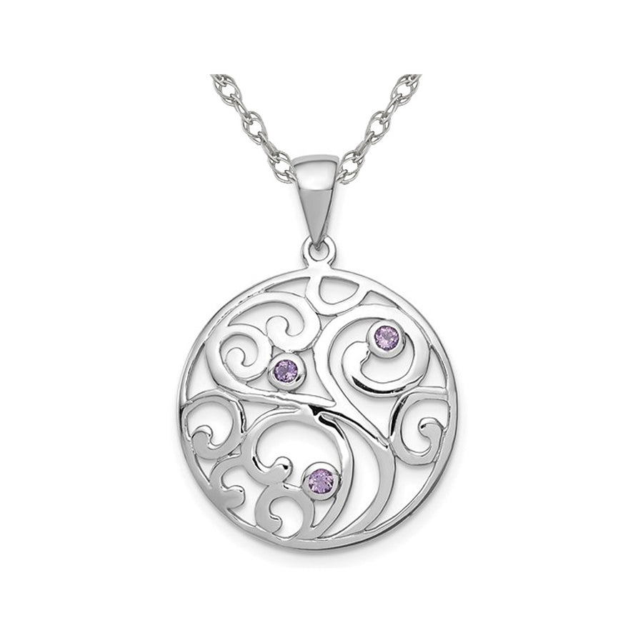 1/10 Carat (ctw) Circle Amethyst Pendant Necklace in Sterling Silver with Chain Image 1