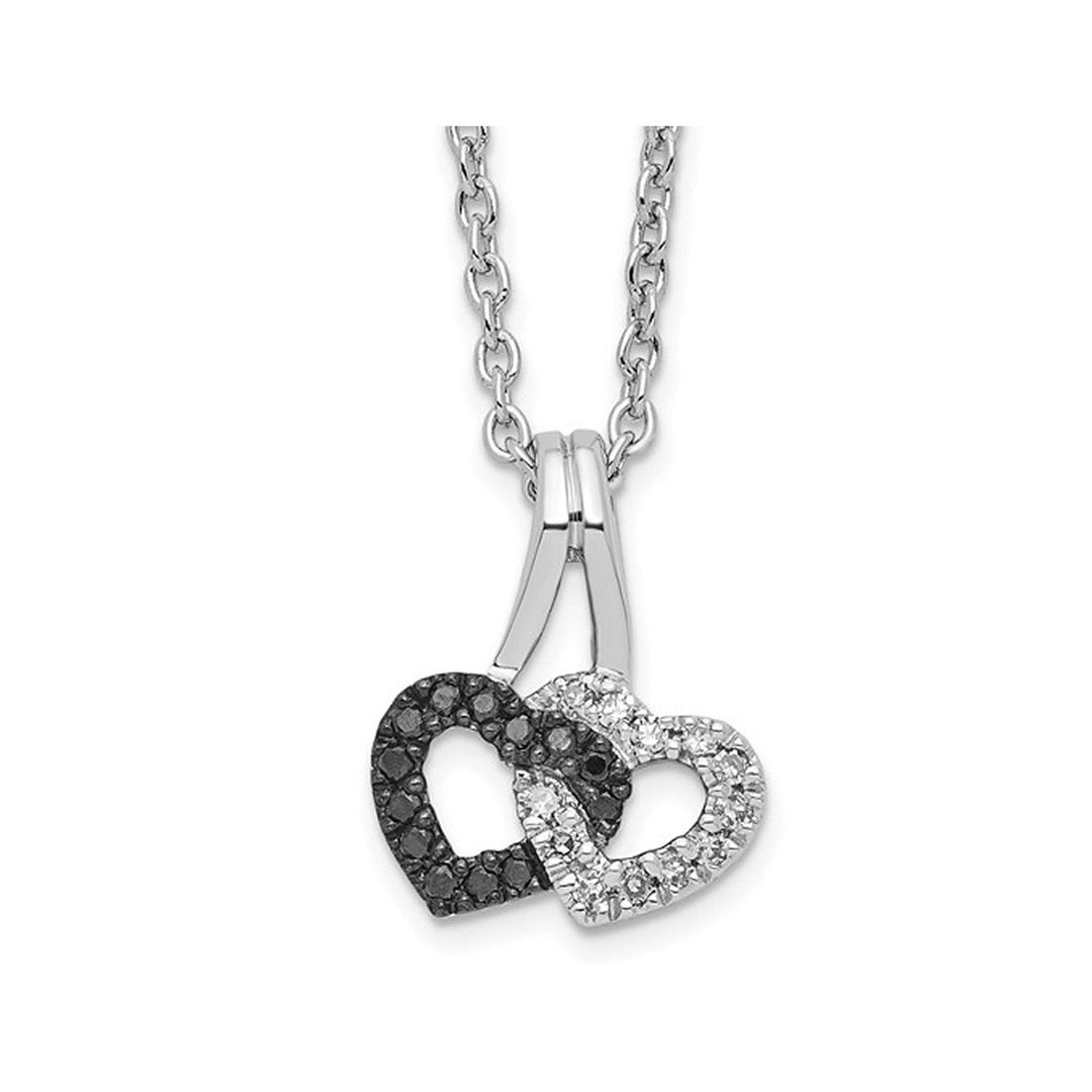 1/10 Carat (ctw) Black and White Diamond Double Heart Pendant Necklace in Sterling Silver with Chain Image 1