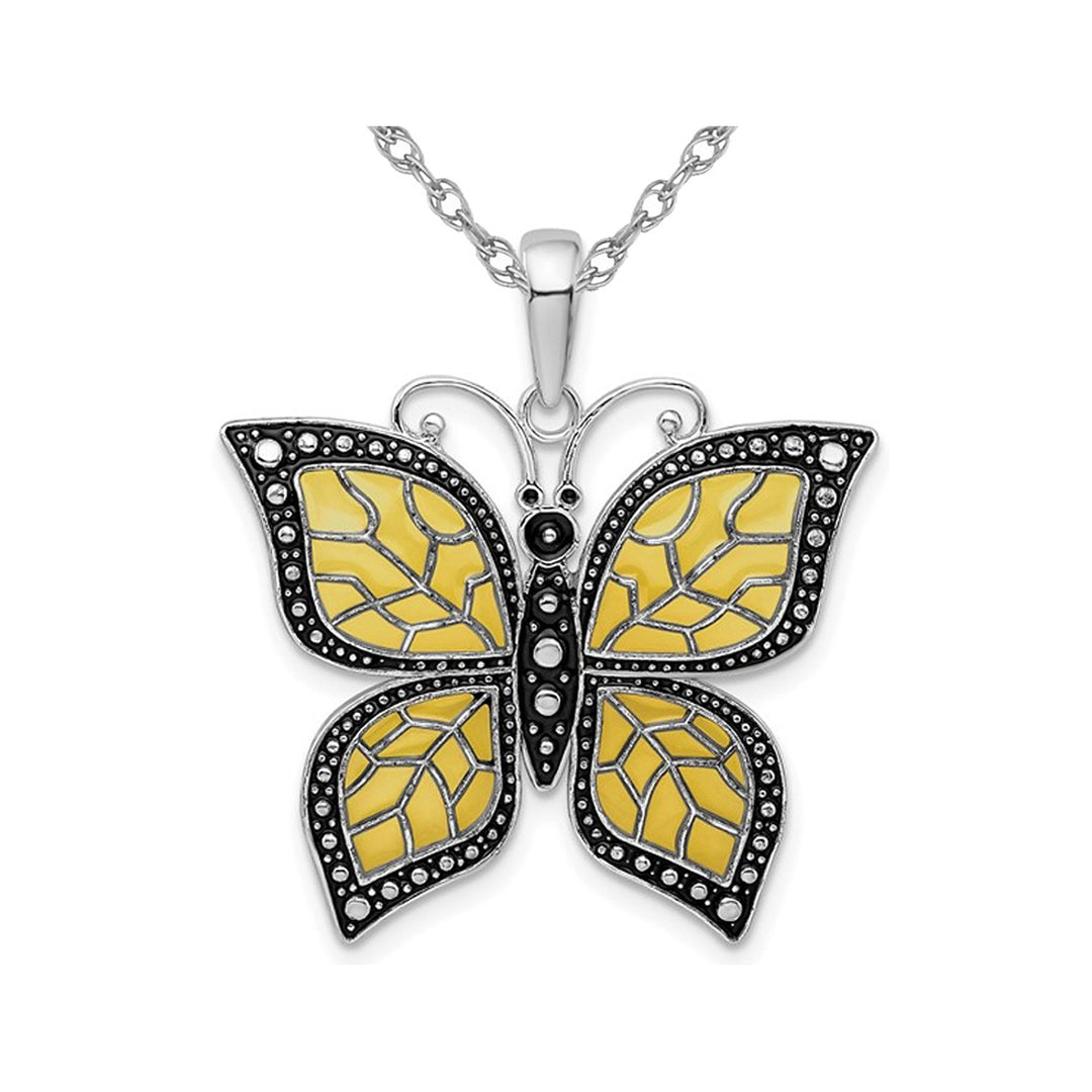 Yellow Butterfly Charm Pendant Necklace in Sterling Silver with Chain Image 1