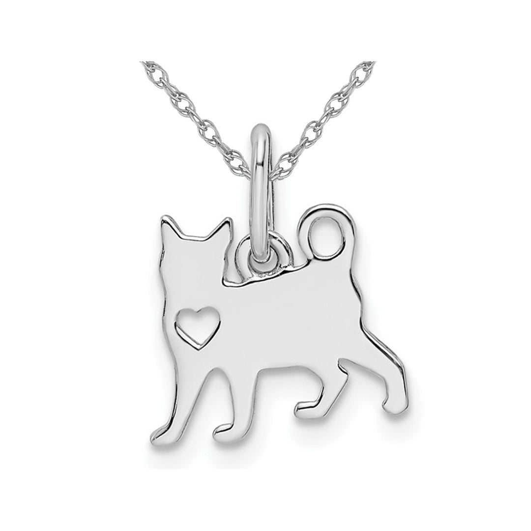 Polished Sterling Silver Cat Heart Pendant Necklace with Chain Image 1