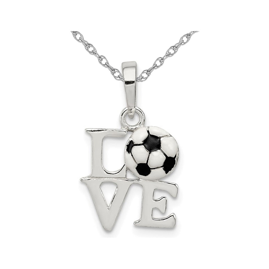 Sterling Silver LOVE Soccer Ball Charm Pendant Necklace with Chain Image 1