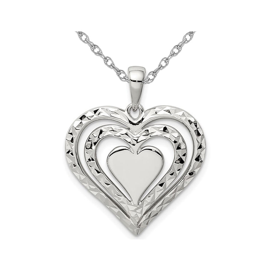 Sterling Silver Triple Heart Shaped Pendant Necklace with Chain Image 1