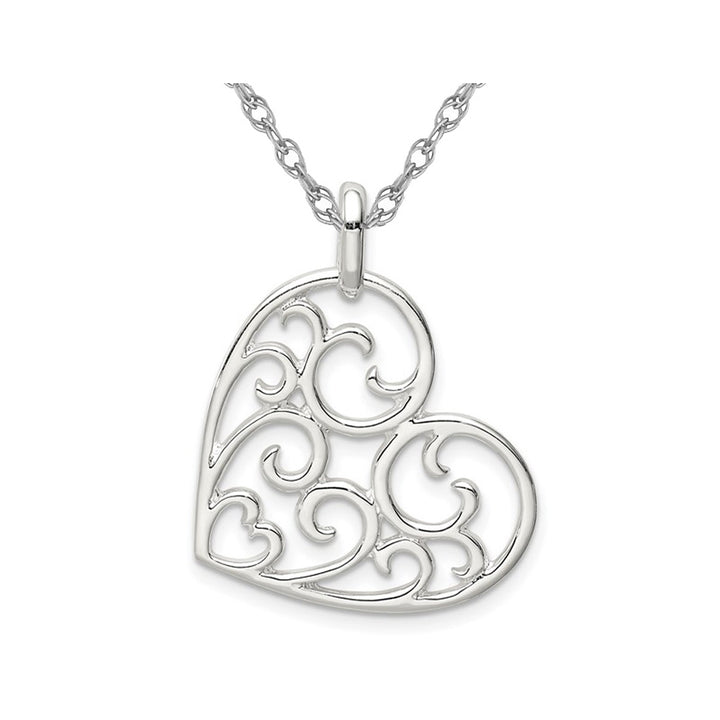 Sterling Silver Filigree Heart Pendant Necklace with Chain Image 1