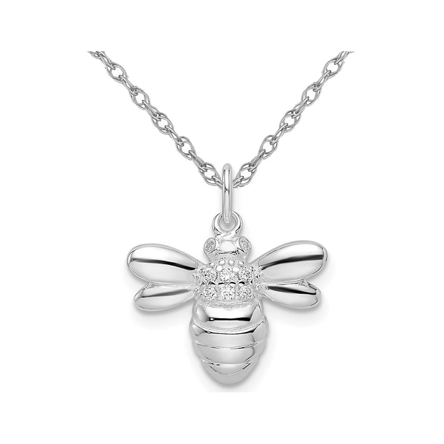 Sterling Silver Bee Pendant Necklace with Cubic (CZ) and Chain Image 1