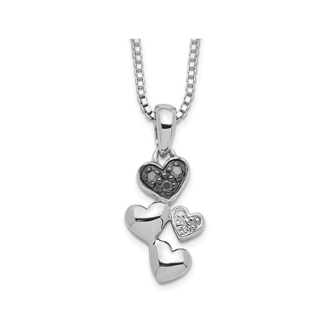 Black and White Accent Diamond Triple Heart Pendant Necklace in Sterling Silver with Chain Image 1