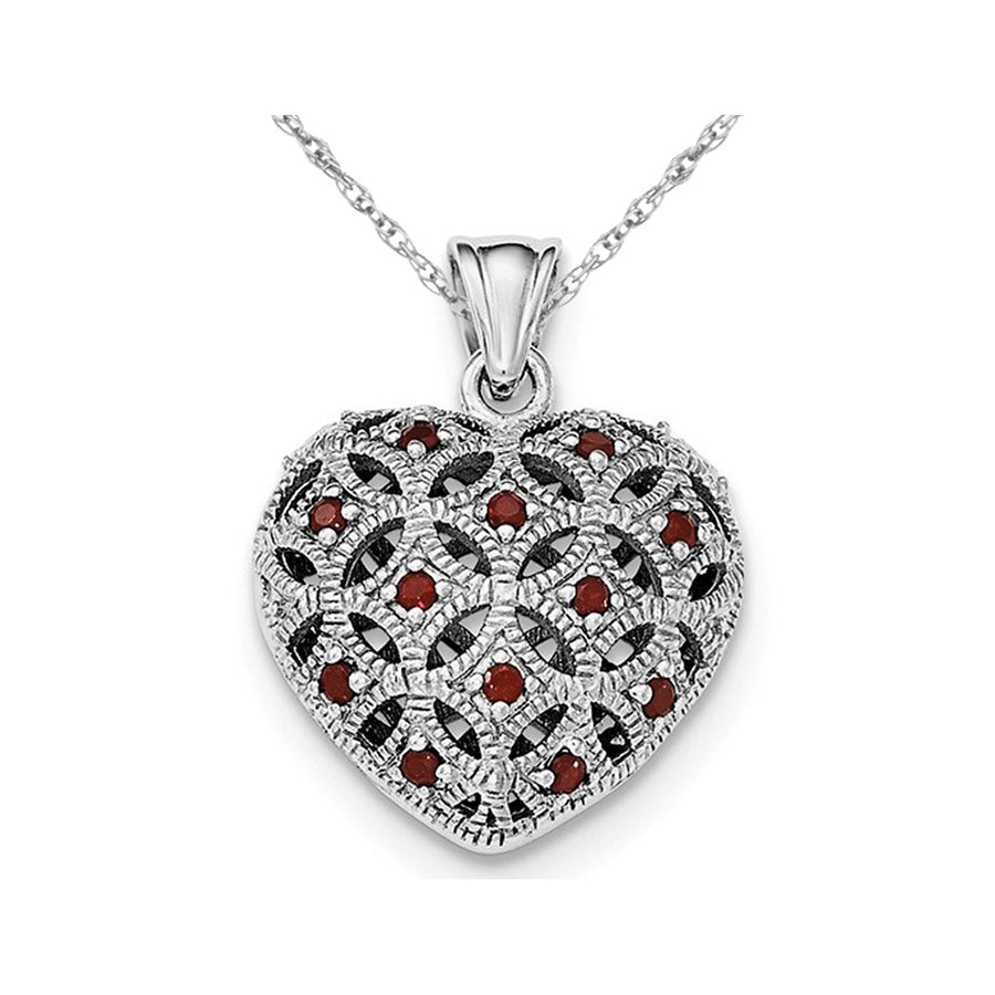 1/4 Carat (ctw) Garnet Heart Pendant Necklace in Sterling Silver with Chain Image 1