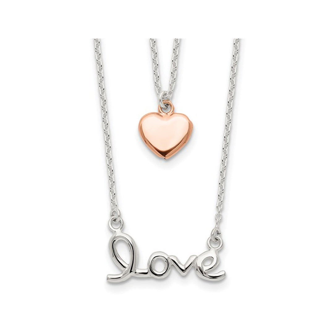 Sterling Silver Rose Pink Tone Love and Heart Necklace (18 Inche) Image 1