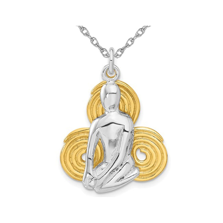 Sterling Silver with Yellow Plating Meditation Yoga Charm Pendant Necklace with Chain Image 1