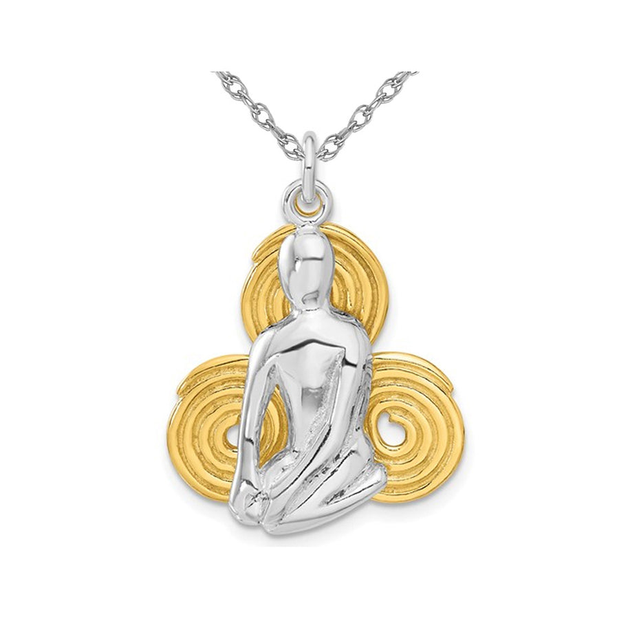 Sterling Silver with Yellow Plating Meditation Yoga Charm Pendant Necklace with Chain Image 1