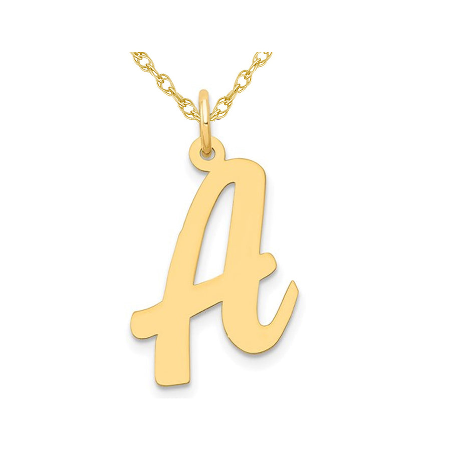 10K Yellow Gold Script Initial -A- Pendant Necklace Charm with Chain Image 1