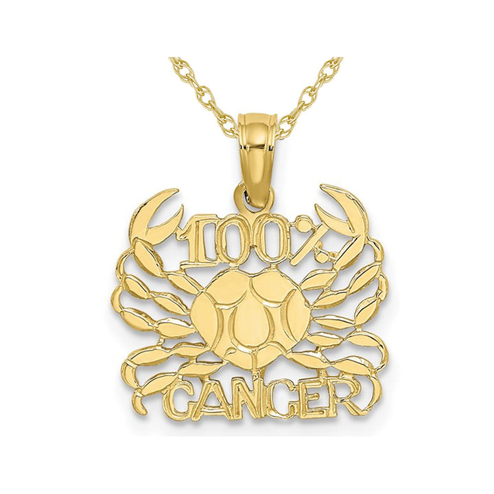 10K Yellow Gold 100% CANCER Charm Astrology Pendant Necklace with Chain Image 1