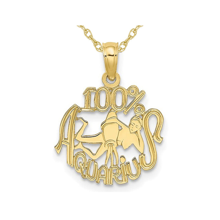 10K Yellow Gold 100% AQUARIUS Charm Astrology Zodiac Pendant Necklace with Chain Image 1