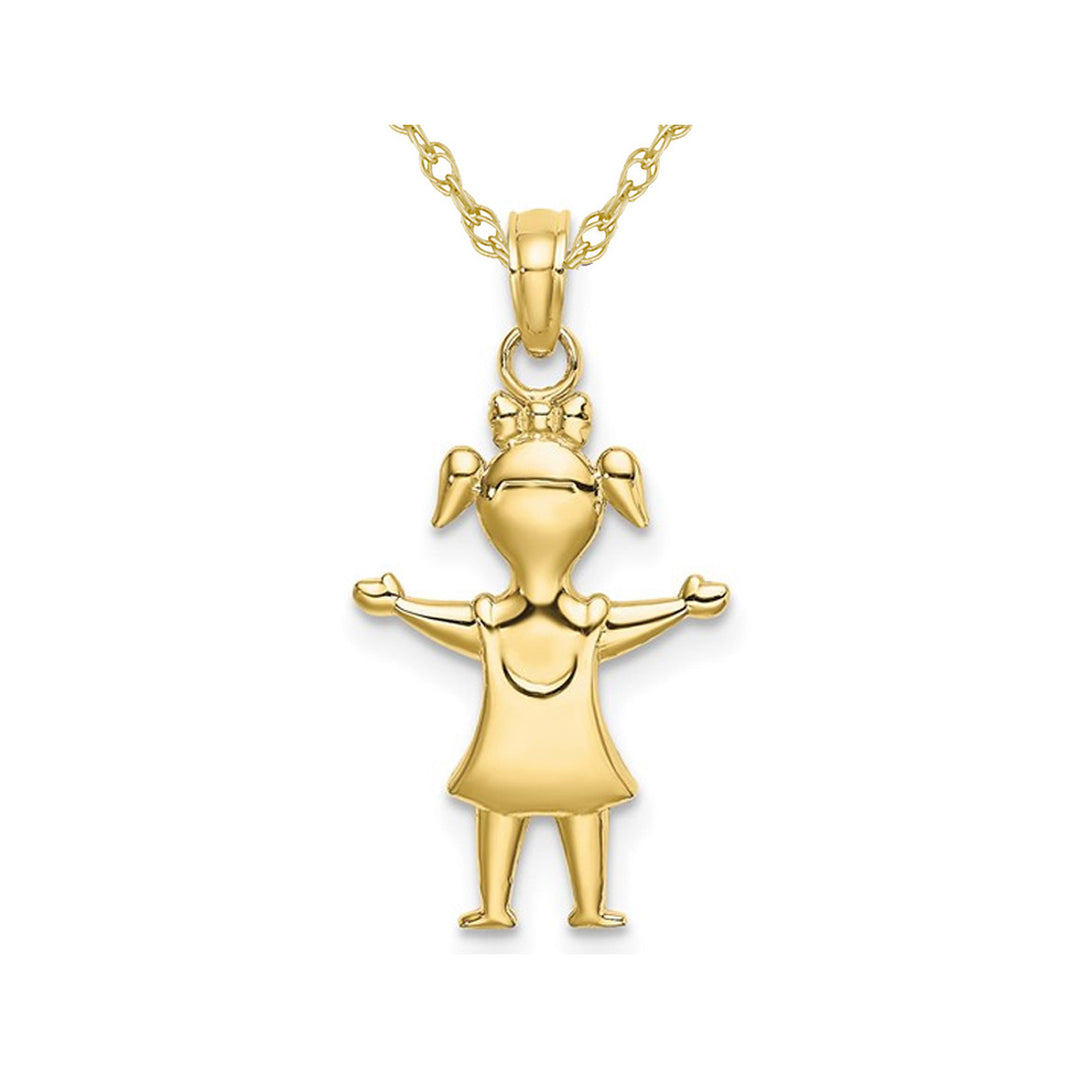 10K Yellow Gold Polished Girl Charm Pendant Necklace with Chain Image 1