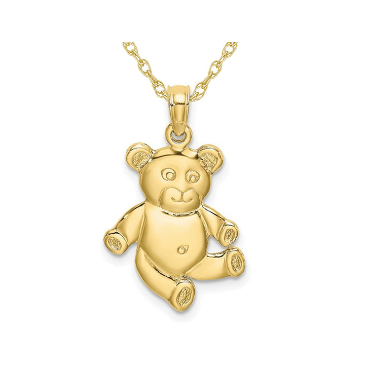 10K Yellow Gold Reversible Teddy Bear Charm Pendant Necklace with Chain Image 1