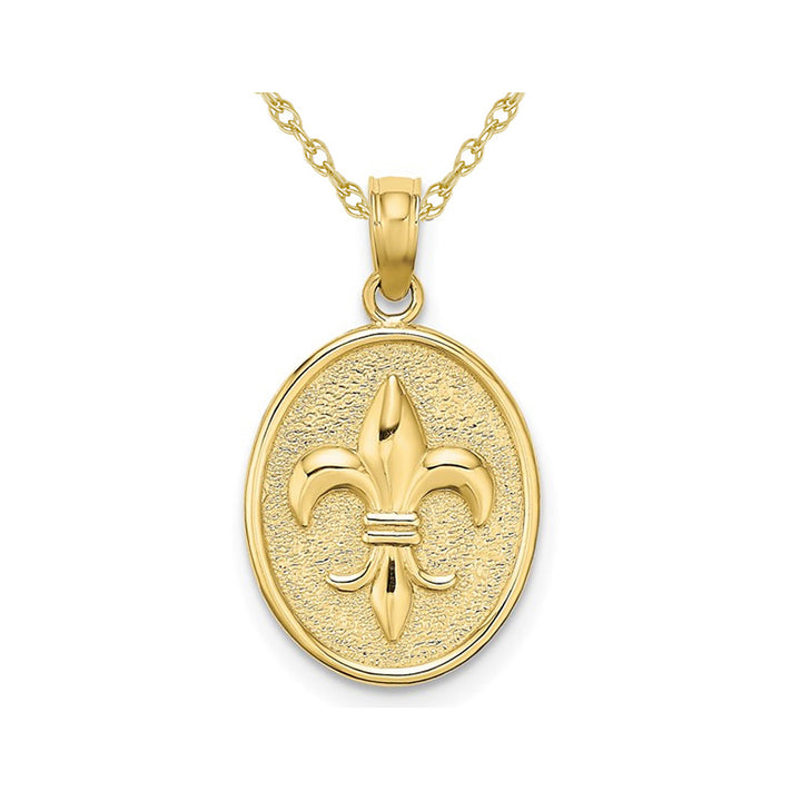 Fleur De Lis Disc Pendant Necklace in 10K Yellow Gold with Chain Image 1