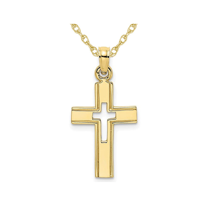 10K Yellow Gold Polished Cross Cut Out Pendant Necklace with Chain Image 1