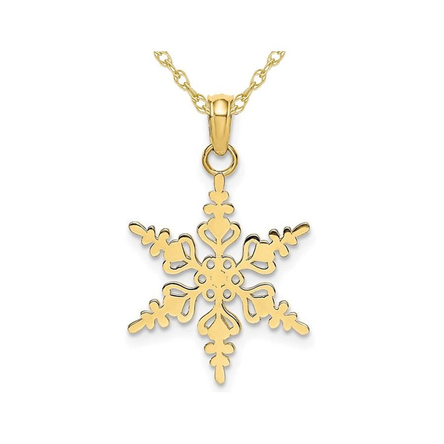 10K Yellow Gold Snowflake Charm Pendant Necklace with Chain Image 1