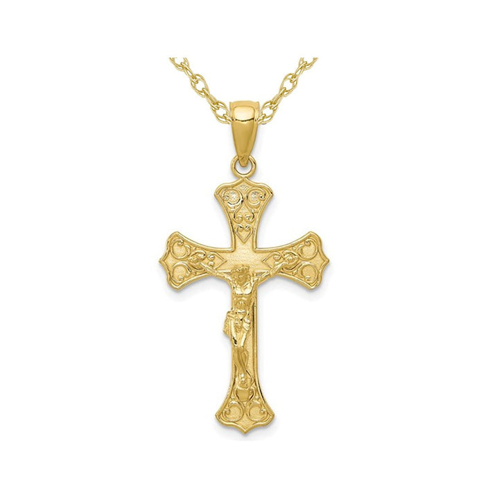 10K Yellow Gold Cross Crucifix Pendant Necklace with Chain Image 1