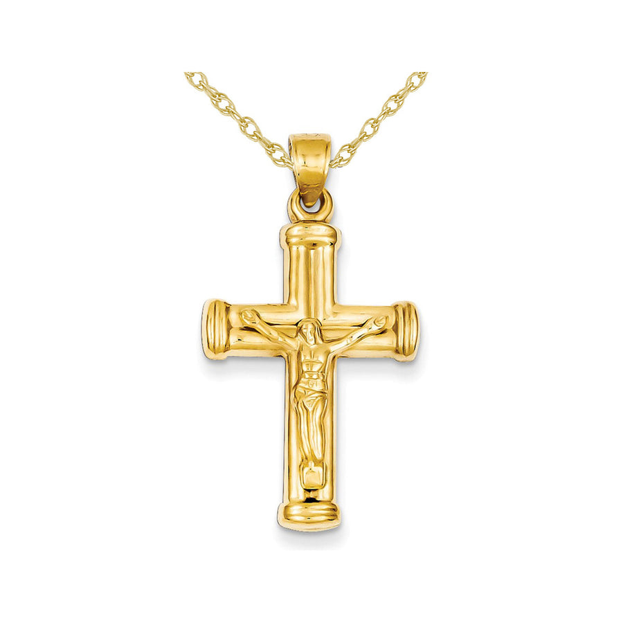 14K Reversible Crucifix Cross Pendant Necklace with Chain Image 1