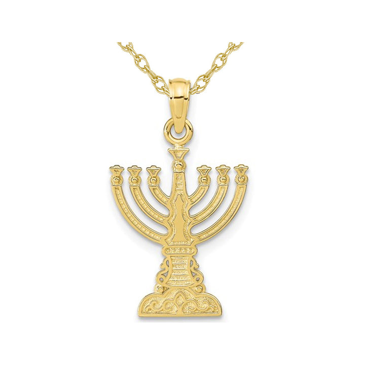 10K Yellow Gold Polished Menorah Pendant Necklace Charm with Chain Image 1