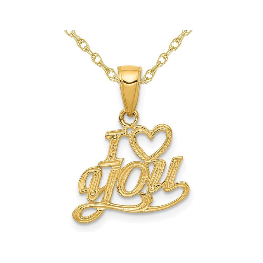 14K Yellow Gold - I Love You - Pendant Necklace Charm with Chain Image 1
