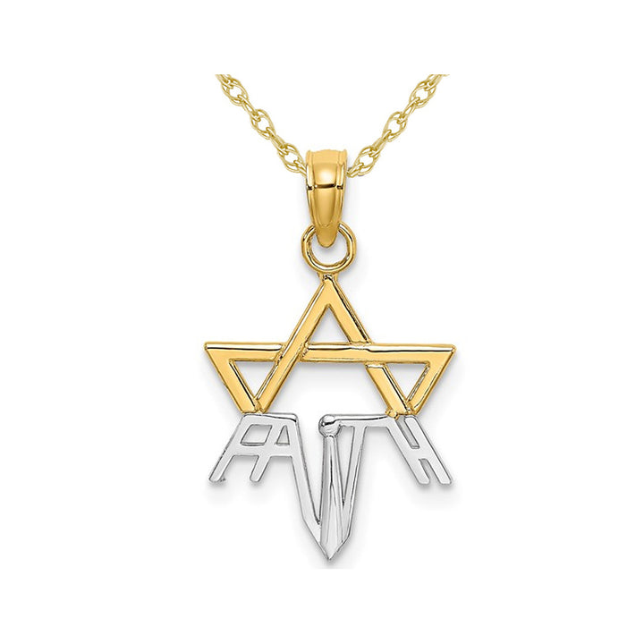 10K Yellow and White Gold Star of David FAITH Charm Pendant Necklace with Chain Image 1