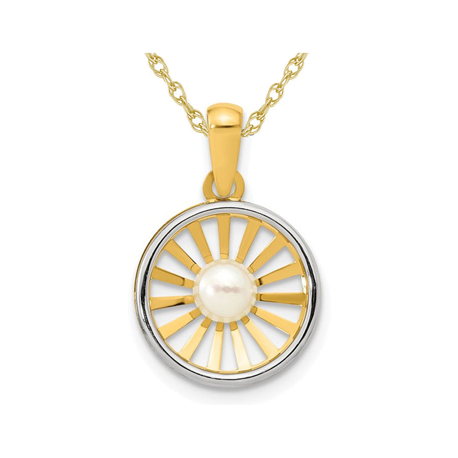 White 4-5mm Freshwater Cultured Pearl Circle Pendant Necklace in 14K Yellow Gold with Chain Image 1