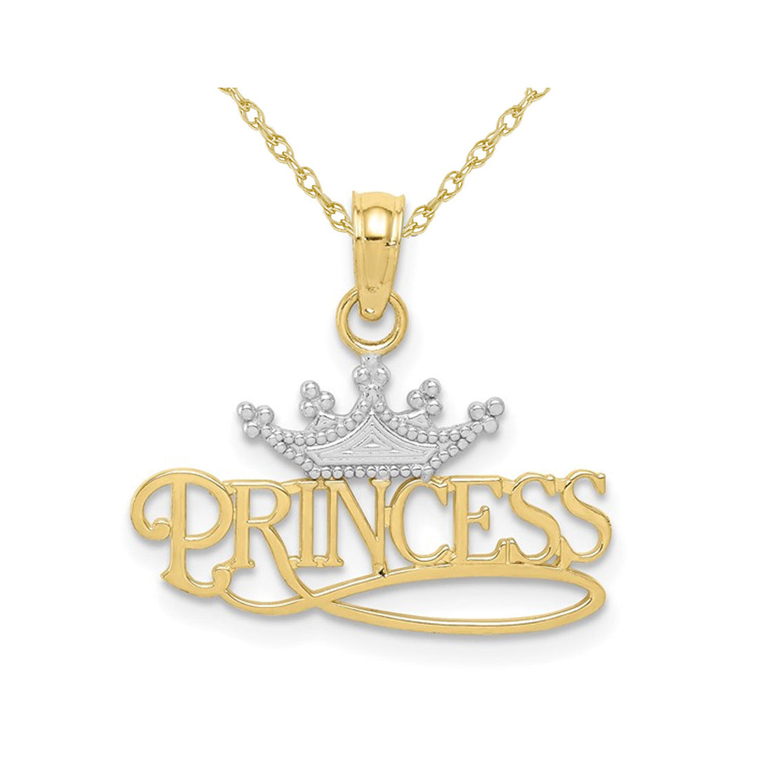 Princess with Crown Pendant Necklace in 10K Yellow Gold Image 1